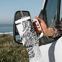 New Zealand Silver Fern Rugby Tumbler With Handle Aotearoa Kiwi Maori White Version LT01 - Polynesian Pride