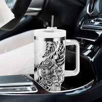 New Zealand Silver Fern Rugby Tumbler With Handle Aotearoa Kiwi Maori White Version LT01 - Polynesian Pride