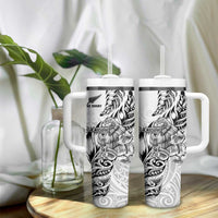 New Zealand Silver Fern Rugby Tumbler With Handle Aotearoa Kiwi Maori White Version LT01 - Polynesian Pride