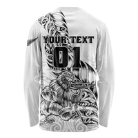 Custom New Zealand Silver Fern Rugby Long Sleeve Shirt Aotearoa Kiwi Maori White Version LT01 - Polynesian Pride
