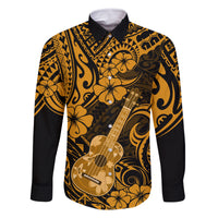 Hawaii Ukulele Family Matching Summer Maxi Dress and Hawaiian Shirt Polynesian Pattern Gold Version LT01 Dad's Shirt - Long Sleeve Gold - Polynesian Pride