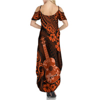 Hawaii Ukulele Family Matching Summer Maxi Dress and Hawaiian Shirt Polynesian Pattern Orange Version LT01 - Polynesian Pride