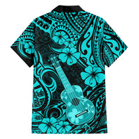 Hawaii Ukulele Family Matching Long Sleeve Bodycon Dress and Hawaiian Shirt Polynesian Pattern Turquoise Version LT01 - Polynesian Pride