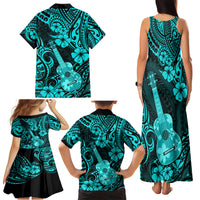 Hawaii Ukulele Family Matching Tank Maxi Dress and Hawaiian Shirt Polynesian Pattern Turquoise Version LT01 - Polynesian Pride