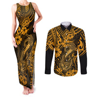 Hawaii Fish Hook Couples Matching Tank Maxi Dress and Long Sleeve Button Shirts Polynesian Pattern Gold Version LT01 Gold - Polynesian Pride