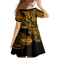 Hawaii Fish Hook Family Matching Long Sleeve Bodycon Dress and Hawaiian Shirt Polynesian Pattern Gold Version LT01 - Polynesian Pride