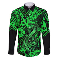 Hawaii Fish Hook Family Matching Tank Maxi Dress and Hawaiian Shirt Polynesian Pattern Green Version LT01 Dad's Shirt - Long Sleeve Green - Polynesian Pride