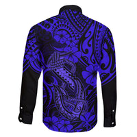 Hawaii Fish Hook Family Matching Off Shoulder Long Sleeve Dress and Hawaiian Shirt Polynesian Pattern Navy Blue Version LT01 - Polynesian Pride