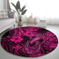 Hawaii Fish Hook Round Carpet Hibiscus Hawaii Tribal Tattoo Pink Version LT01 - Polynesian Pride