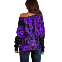 Hawaii Fish Hook Off Shoulder Sweater Hibiscus Hawaii Tribal Tattoo Purple Version LT01 - Polynesian Pride
