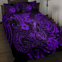 Hawaii Fish Hook Quilt Bed Set Hibiscus Hawaii Tribal Tattoo Purple Version LT01 - Polynesian Pride