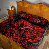 Hawaii Fish Hook Quilt Bed Set Hibiscus Hawaii Tribal Tattoo Red Version LT01 - Polynesian Pride