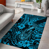 Hawaii Fish Hook Area Rug Hibiscus Hawaii Tribal Tattoo Sky Blue Version LT01 - Polynesian Pride