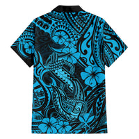 Hawaii Fish Hook Family Matching Off Shoulder Maxi Dress and Hawaiian Shirt Hibiscus Hawaii Tribal Tattoo Sky Blue Version LT01 - Polynesian Pride