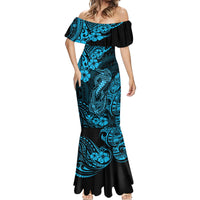 Hawaii Fish Hook Mermaid Dress Hibiscus Hawaii Tribal Tattoo Sky Blue Version LT01 - Polynesian Pride