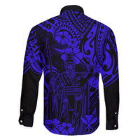 Hawaii King Kamehameha Family Matching Off Shoulder Maxi Dress and Hawaiian Shirt Polynesian Pattern Navy Blue Version LT01 - Polynesian Pride