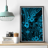 Hawaii King Kamehameha Canvas Wall Art Polynesian Pattern Sky Blue Version LT01 - Polynesian Pride