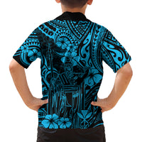Hawaii King Kamehameha Family Matching Puletasi Dress and Hawaiian Shirt Polynesian Pattern Sky Blue Version LT01 - Polynesian Pride