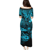 Hawaii King Kamehameha Family Matching Puletasi Dress and Hawaiian Shirt Polynesian Pattern Sky Blue Version LT01 - Polynesian Pride