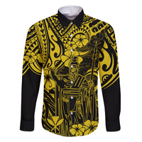 Hawaii King Kamehameha Family Matching Long Sleeve Bodycon Dress and Hawaiian Shirt Polynesian Pattern Yellow Version LT01 Dad's Shirt - Long Sleeve Yellow - Polynesian Pride