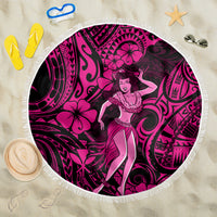 Hawaii Hula Girl Beach Blanket Polynesian Pattern Pink Version LT01 One Size 150cm Pink - Wonder Print Shop