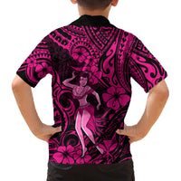 Hawaii Hula Girl Family Matching Off Shoulder Maxi Dress and Hawaiian Shirt Polynesian Pattern Pink Version LT01 - Polynesian Pride