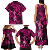 Hawaii Hula Girl Family Matching Tank Maxi Dress and Hawaiian Shirt Polynesian Pattern Pink Version LT01 - Polynesian Pride