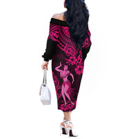 Hawaii Hula Girl Off The Shoulder Long Sleeve Dress Polynesian Pattern Pink Version LT01 - Polynesian Pride