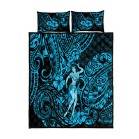 Hawaii Hula Girl Quilt Bed Set Hibiscus Hawaii Tribal Tattoo Sky Blue Version LT01 Blue - Polynesian Pride