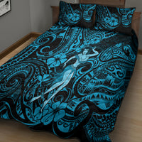 Hawaii Hula Girl Quilt Bed Set Hibiscus Hawaii Tribal Tattoo Sky Blue Version LT01 - Polynesian Pride