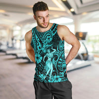 Hawaii Hula Girl Men Tank Top Hibiscus Hawaii Tribal Tattoo Turquoise Version LT01 - Polynesian Pride