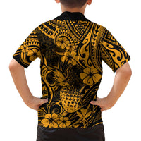 Hawaii Pineapple Hawaiian Shirt Paradise Flowers Pacific With Gold Polynesian Tribal LT01 - Polynesian Pride