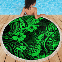 Hawaii Pineapple Beach Blanket Paradise Flowers Pacific With Green Polynesian Tribal LT01 - Wonder Print Shop