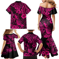 Hawaii Pineapple Family Matching Mermaid Dress and Hawaiian Shirt Paradise Flowers Pacific With Pink Polynesian Tribal LT01 - Polynesian Pride