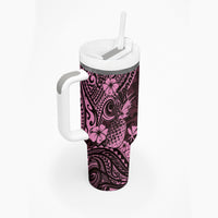 Hawaii Pineapple Tumbler With Handle Paradise Flowers Pacific With Pink Polynesian Tribal