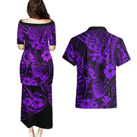 Hawaii Pineapple Couples Matching Puletasi Dress and Hawaiian Shirt Polynesian Pattern Purple Version LT01 - Polynesian Pride