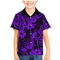 Hawaii Pineapple Family Matching Mermaid Dress and Hawaiian Shirt Polynesian Pattern Purple Version LT01 Son's Shirt Purple - Polynesian Pride