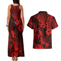 Hawaii Pineapple Couples Matching Tank Maxi Dress and Hawaiian Shirt Polynesian Pattern Red Version LT01 - Polynesian Pride