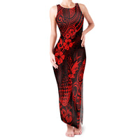 Hawaii Pineapple Family Matching Tank Maxi Dress and Hawaiian Shirt Polynesian Pattern Red Version LT01 Mom's Dress Red - Polynesian Pride