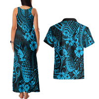 Hawaii Pineapple Couples Matching Tank Maxi Dress and Hawaiian Shirt Polynesian Pattern Sky Blue Version LT01 - Polynesian Pride