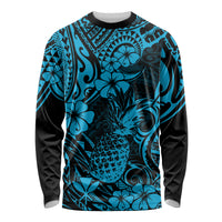 Hawaii Pineapple Long Sleeve Shirt Polynesian Pattern Sky Blue Version LT01 Unisex Blue - Polynesian Pride