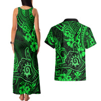 Hawaii Shaka Sign Couples Matching Tank Maxi Dress and Hawaiian Shirt With Polynesian Hibiscus Green Unique LT01 - Polynesian Pride