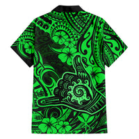 Hawaii Shaka Sign Family Matching Off Shoulder Maxi Dress and Hawaiian Shirt With Polynesian Hibiscus Green Unique LT01 - Polynesian Pride