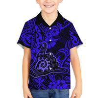 Hawaii Shaka Sign Family Matching Puletasi Dress and Hawaiian Shirt With Polynesian Hibiscus Navy Blue Unique LT01 Son's Shirt Blue - Polynesian Pride