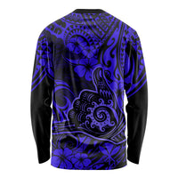 Hawaii Shaka Sign Long Sleeve Shirt With Polynesian Hibiscus Navy Blue Unique LT01 - Polynesian Pride