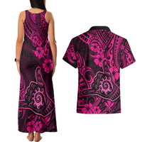 Hawaii Shaka Sign Couples Matching Tank Maxi Dress and Hawaiian Shirt With Polynesian Hibiscus Pink Unique LT01 - Polynesian Pride