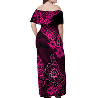 Hawaii Shaka Sign Off Shoulder Maxi Dress With Polynesian Hibiscus Pink Unique LT01 - Polynesian Pride