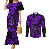 Hawaii Shaka Sign Couples Matching Mermaid Dress and Long Sleeve Button Shirts Polynesian Pattern Purple Version LT01 Purple - Polynesian Pride