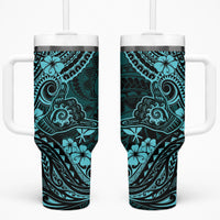 Hawaii Shaka Sign Tumbler With Handle Polynesian Pattern Turquoise Version