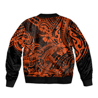 Hawaii Shark Sleeve Zip Bomber Jacket Polynesian Pattern Orange Version LT01 - Polynesian Pride